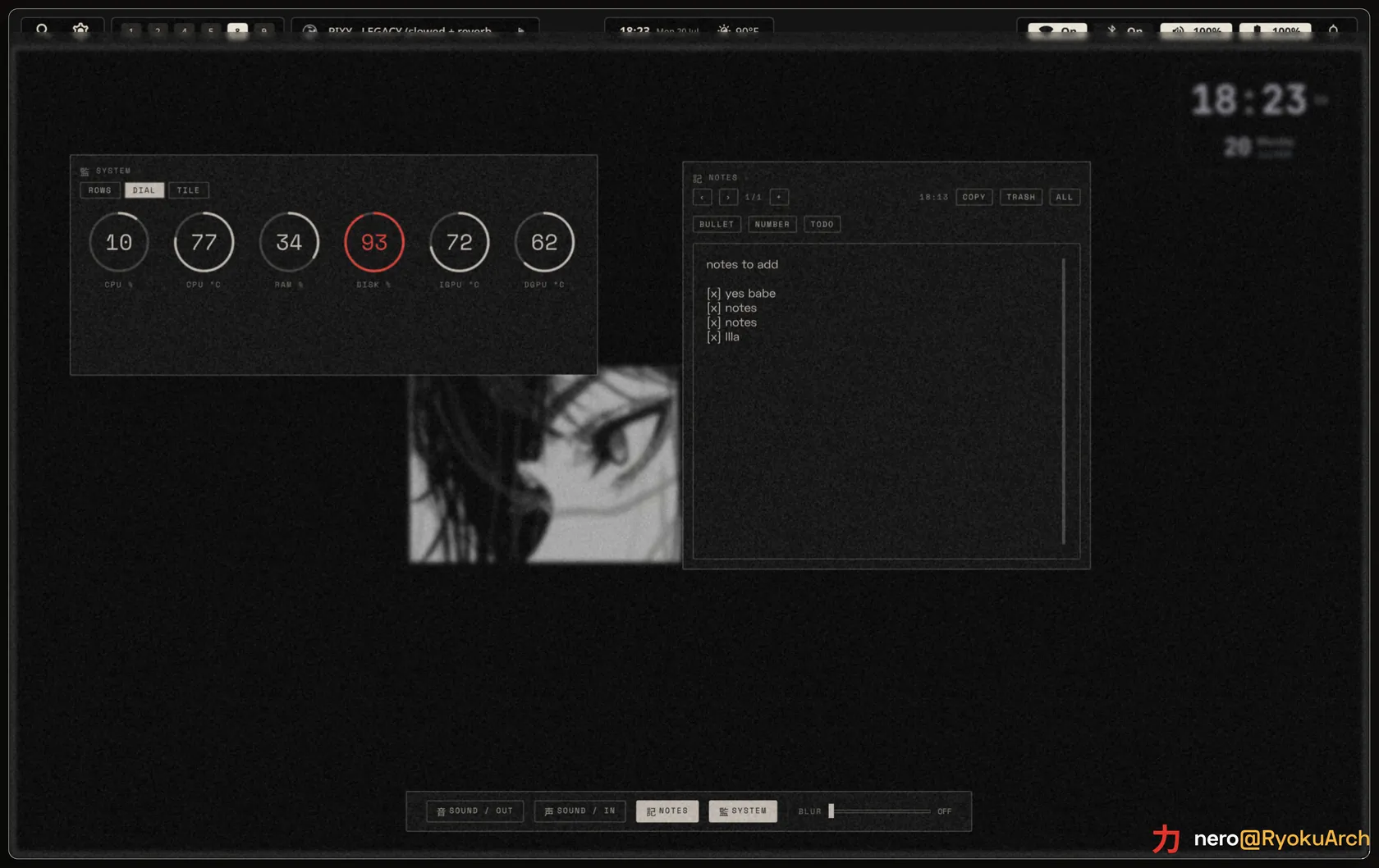 Ryoku Control deck, Dials, notes, and quick toggles