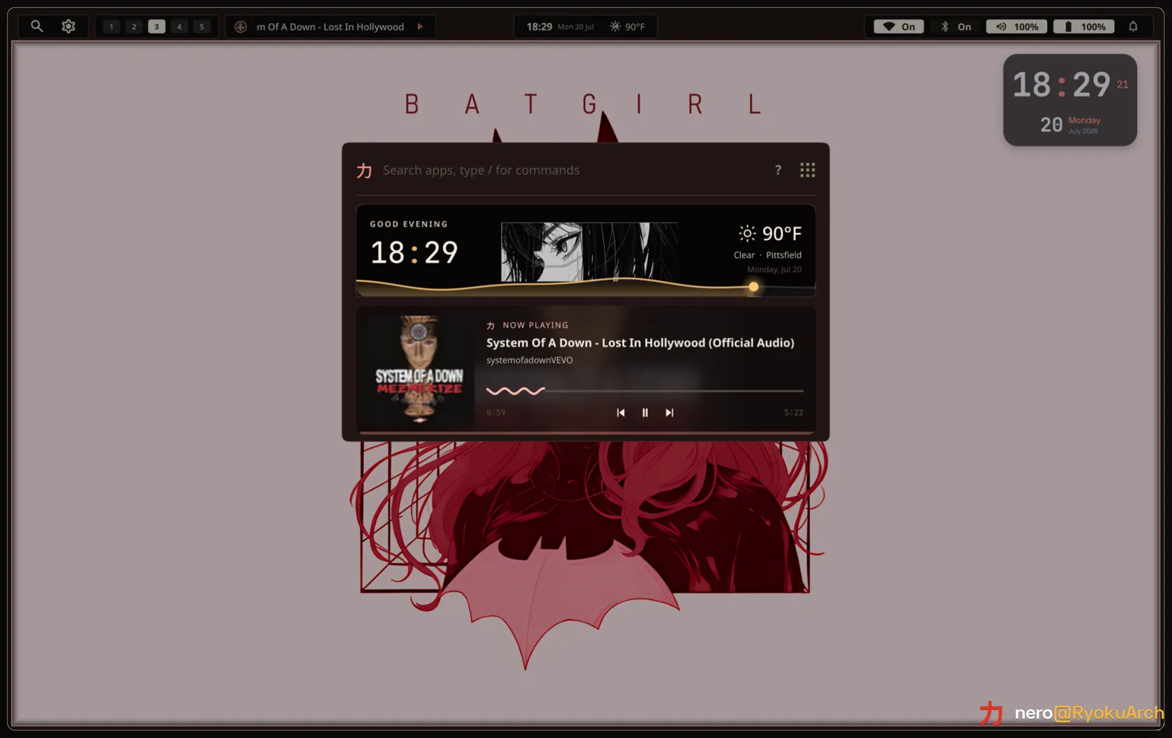 Ryoku The launcher, Search, now-playing, and weather