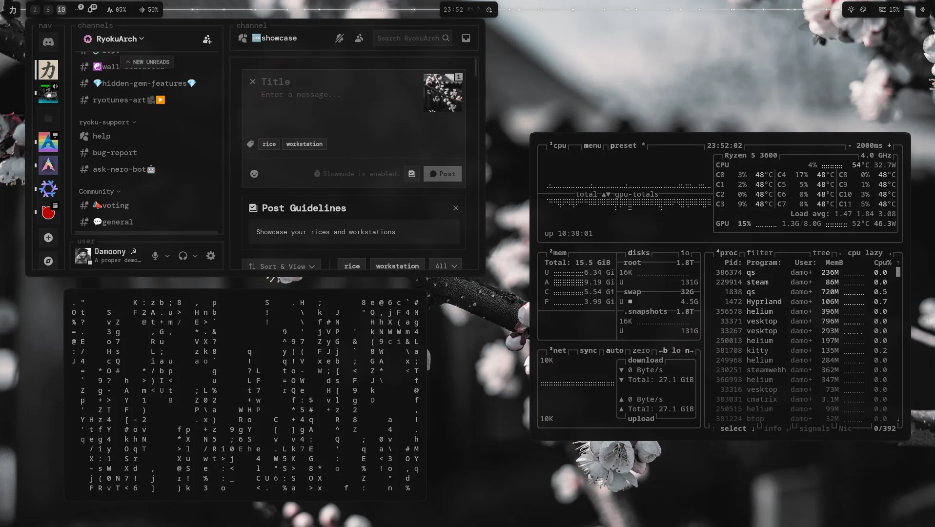 Ryoku desktop, Cherry blossom behind the dark.