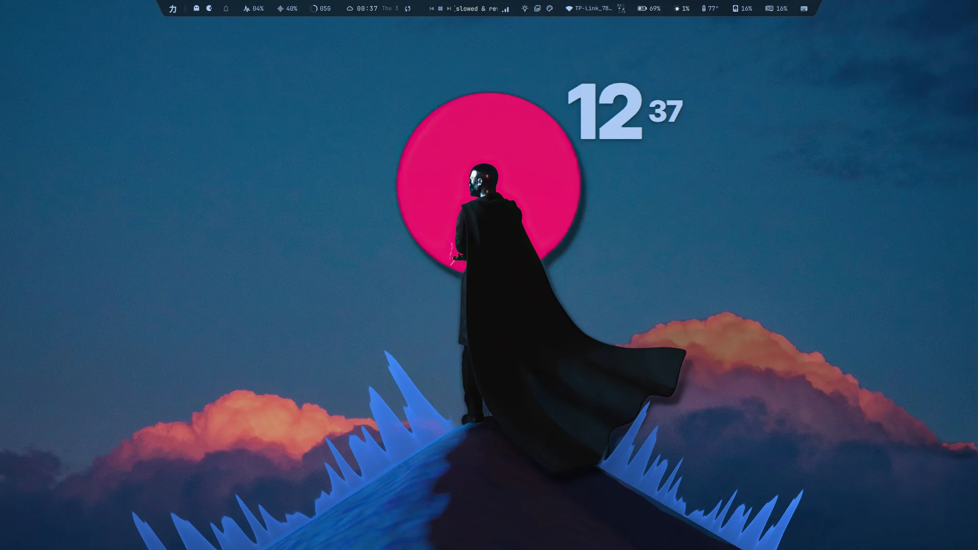 Ryoku desktop, A red sun, a big clock