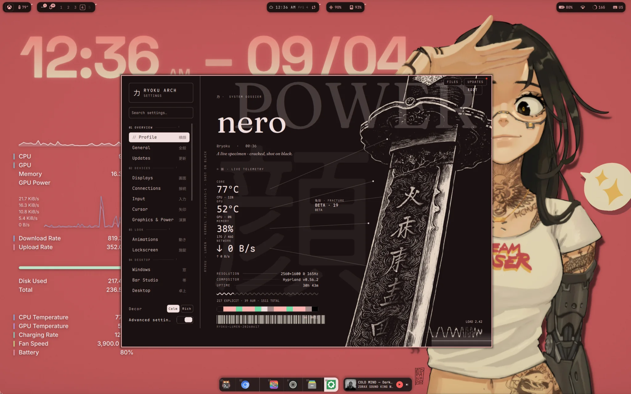 Ryoku desktop, The same pink room, wearing POWER.